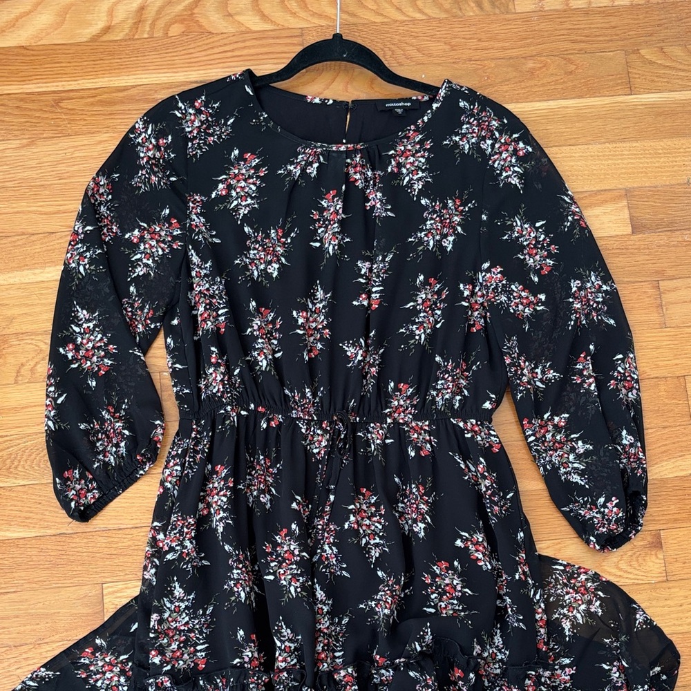 Mittoshop Black Floral Long Sleeve Dress